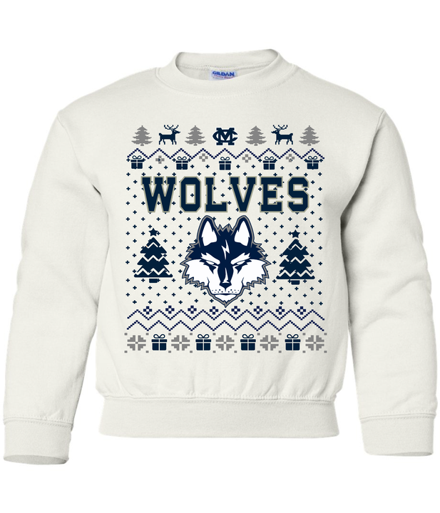 Wolves Youth Christmas Sweater Crewneck