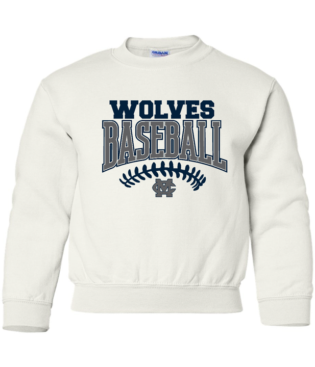 Wolves Baseball Stitches Youth Crewneck
